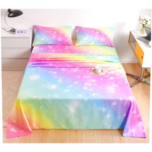 URLINENS Rainbow Sheets Queen Size 4 Piece, Tie Dye Pastel Girls Sheet Set for Kids Teens, Glitter Fun Girly Bed Sheets Soft Microfiber Rainbow Bedding Set 1 Fitted Sheet 1 Flat Sheet 2 Pillowcases