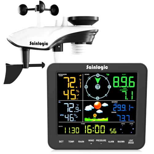 Sainlogic Wireless Weather Station with Rain Gauge & Wind Speed, Indoor Outdoor Thermometer, Humidity, Weather Forecast, Moon Phase, Alarm Clock for Home, Backyard and Patio(NO WiFi)