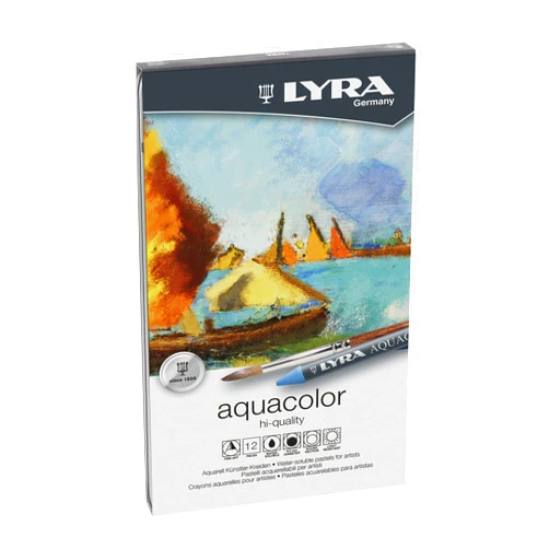 LYRA Aquacolor Wax Crayons - 12 Water Soluble Crayons for Professional and Student Artists - Highly Pigmented Lightfast Watercolor Crayons for Drawing Creating Gradients Washes and More
