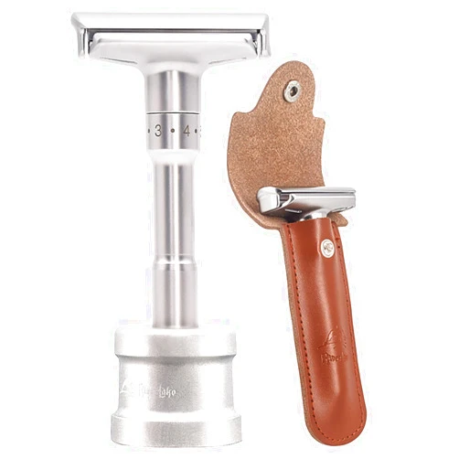 River Lake Travel Double Edge Safety Razor, River Lake RZ700 Long Handle Adjustable Classic Safety Shaver Razor (Razor with Protective Case and Stand)