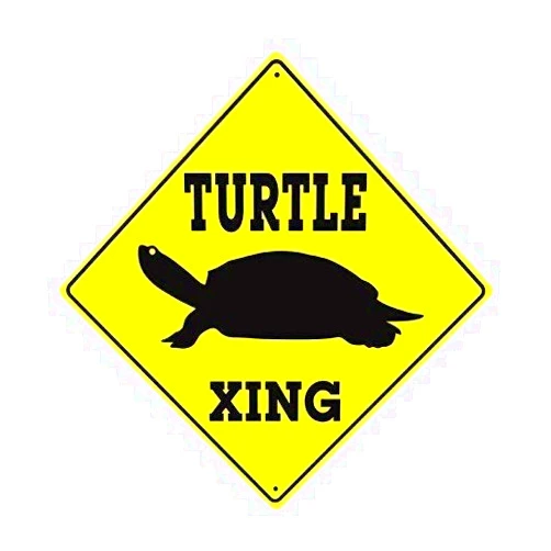 JINKAIRUI Metal Tin Sign Great Road Turtle Xing Crossing with Graphic Caution Slow Animal Toitoise Crossing Yellow Diamond Sign for Home Indoor Outdoor Wall Decor Sign 12