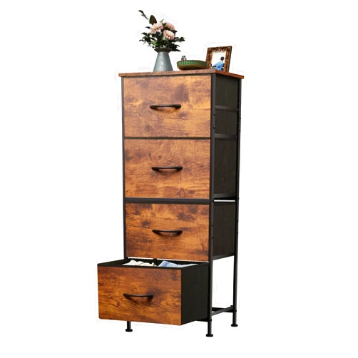 WLIVE Dresser with 4 Drawers, Fabric Storage Tower, Organizer Unit for Bedroom, Hallway, Entryway, Closets, Sturdy Steel Frame, Wood Top, Easy Pull Handle, Rustic Brown Wood Grain Print