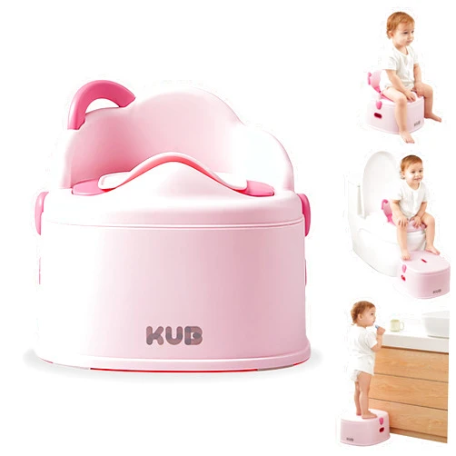 KUB 3-in-1 Potty Training Toilet (Chair, Seat, Step Stool) - 9 CM Splash Guard, One-click Assembly, Easy to Clean - Versatile Toddler Potty Trainer for Boy Girl - Pink