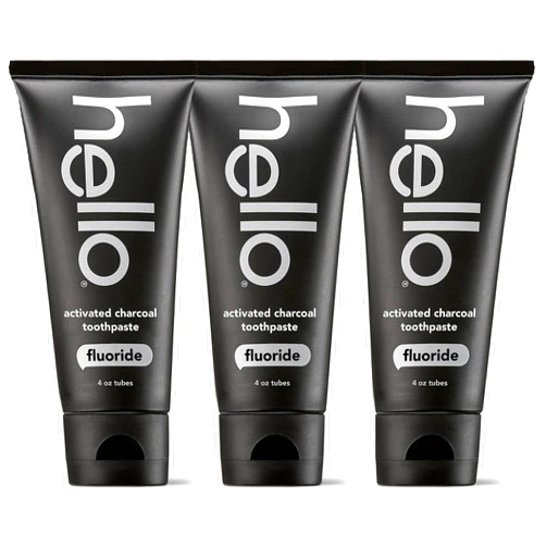 Hello Activated Charcoal Toothpaste, Fluoride Toothpaste with Activated Charcoal, Teeth Whitening Toothpaste with Fresh Mint and Coconut Oil, No SLS, Vegan, Gluten Free, 3 Pack, 4 OZ Tubes