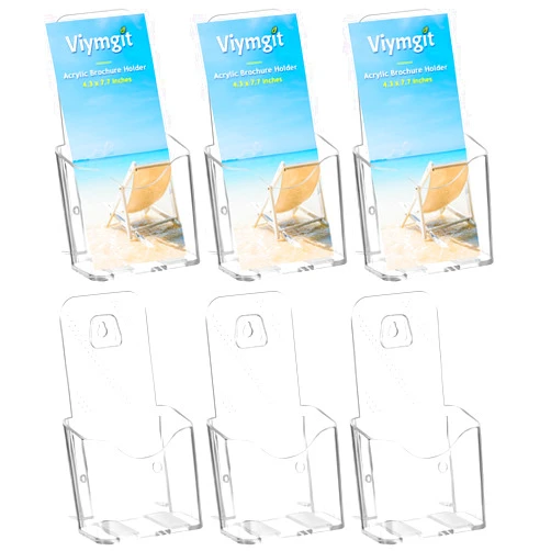 Viymgit Brochure Holder Stand, 6 Pack 4 inches Acrylic Pamphlet Display Stand Wall Mount/Countertop, Clear Plastic Trifold Rack Card Holder for Organizer Flyer, Leaflets, Document, Literature