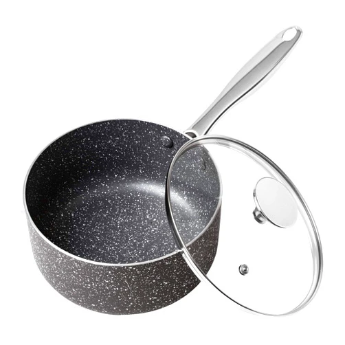 MICHELANGELO 2 Quart Saucepan with Lid, Nonstick Sauce Pan with Healthy Coating, Granite Sauce Pan with Stainless Steel Handle, 2 Qt Saucepan Induction Compatible, Gray