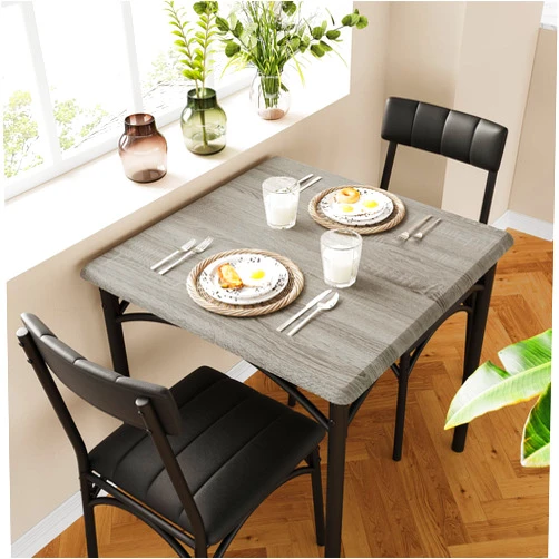 GAOMON Dining Table Set for 2, Kitchen Table and Chairs for 2 with Upholstered Chairs, 3 Piece Dining Room Table Set, Square Kitchen Table Set for Small Space, Apartment, Studio, Rustic Gray