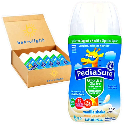 BETRULIGHT Kids Protein Shake for PediaSure Grow & Gain with Fiber Nutritional Shake, Chocolate, Vanila or Strawberry 7.4-fl-oz Bottle (Pack of 6) Every Order is Elegantly Packaged in a Signature BETRULIGHT Branded Box! (Vanilla)