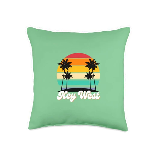 Travel Tourist Souvenirs Memorabilia and Designs Key West Island Retro Vintage 70s Beach Life Summer Sun Fun Throw Pillow, 16x16, Multicolor