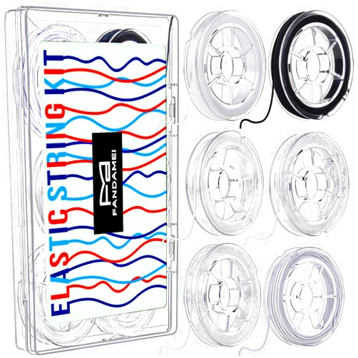 FANDAMEI Elastic String for Bracelets, 6PCS Elastic Bracelet String Cord, Clear Stretchy Elastic String for Beading, Stretch Bead Cord for Jewelry Making, Bracelet String Flat Cord, 6 Rolls