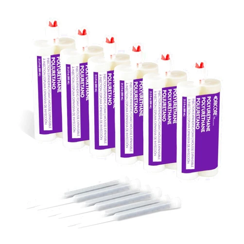 DRICORE PRO Concrete Repair Polyurethane Injection Expanding Foam (6 Pack) | Moisture Tolerant, Injectable, Expanding, Flows into Small Pits for Sealing Indoor & Outdoor Cracking