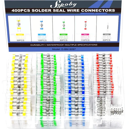 Sopoby 400PCS Solder Seal Wire Connectors, Sopoby Self Soldering Heat Shrink Butt Connector Solder Sleeve Waterproof Insulated Electrical Butt Splice Wire Terminals for Marine Automotive Boat Truck
