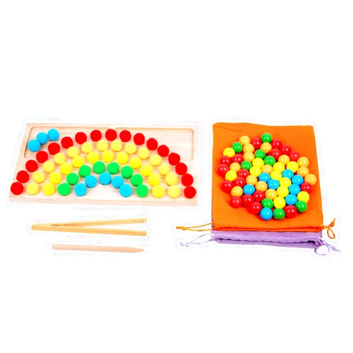 Adena Montessori Wooden Peg Balls Double-Sided Rainbow Beads Game Counting Matching Game Bead Counting Fine Motor Skill Montessori Toys Early Montessori Sorting Toys