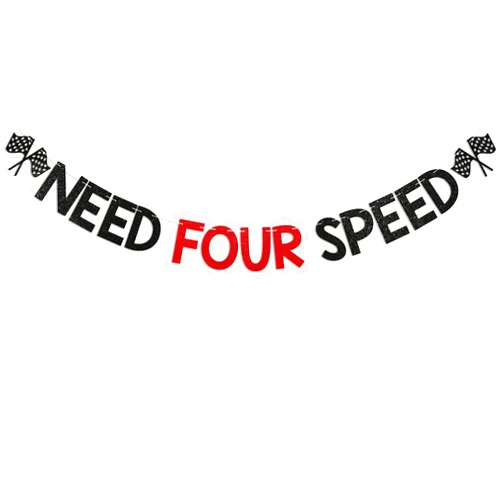 CHINGYIA Need Four Speed Banner - Happy 4th Birthday Decor, Race Car Four Years Old Birthday Party Decoratiopns Black Red