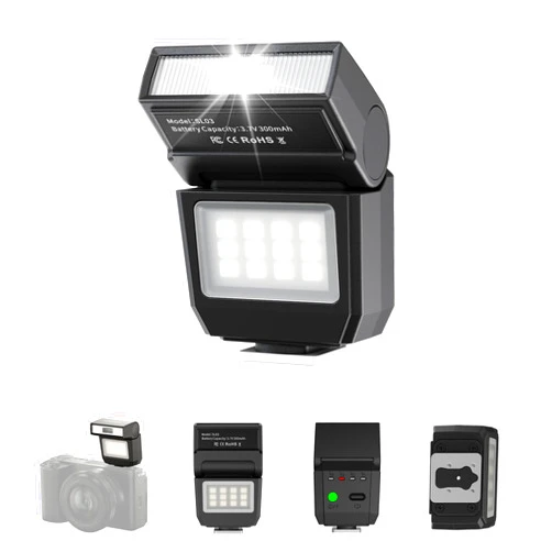 ULANZI SL03 Camera Mini Flash Speedlite with Video Light for Beginners Basic, GN8 6500K Flash 90° Angle Adjustable Compatible with Sony/Canon/Fuji/Nikon DSLR, Universal Single Contact Hot Shoe Mount