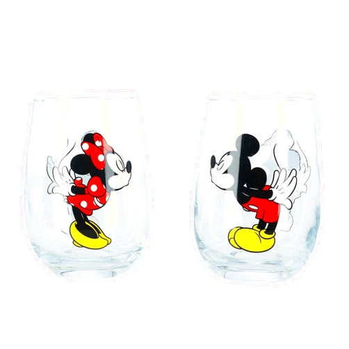 Disney Kissing Mickey and Minnie Mouse Couples Stemless Glasses, Set of 2, 15 ounce
