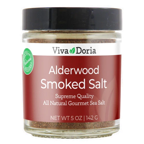 VIVADORIA Viva Doria Alder Smoked Sea Salt, Alderwood Smoked Salt, Fine Grain, 5 Oz Glass Jar