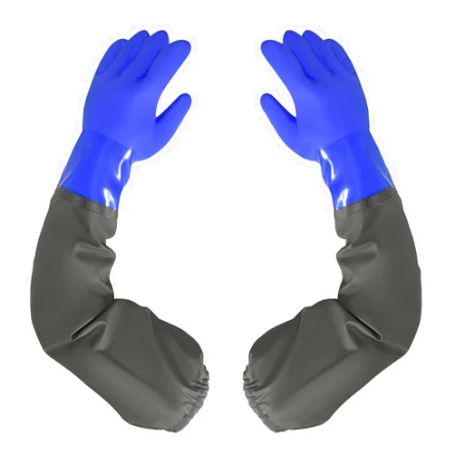 Qilerongrong Pond Gloves,Long Rubber Gloves, Chemical Resistant Gloves, Resist Acid, Alkali & Oil, Machinery, Industry, Aquarium Gloves (Blue)