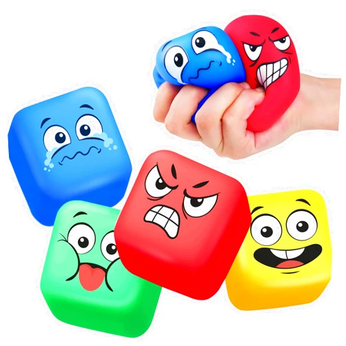 KLT Stress Balls Fidget Toys for Kids: 4 Pack Squeeze Stress Cube for Anxiety Relief - Slow Rising Squishy Ball Sensory Fidget Toys for Kids Adults Autism, Classroom Prize Toys