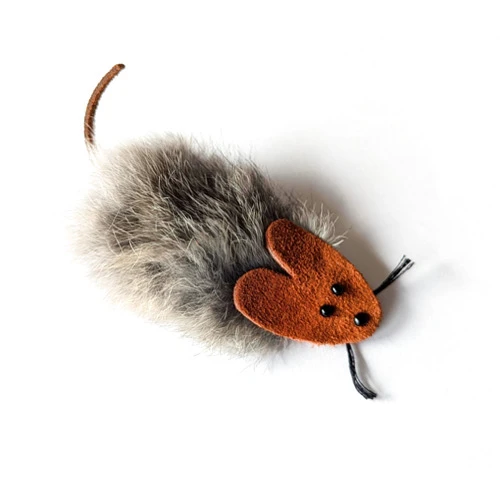 Rosie Rat The Original, Trademarked, Flat Rat Cat Toy Made of Real Rabbit Fur and Suede Leather (Natural)