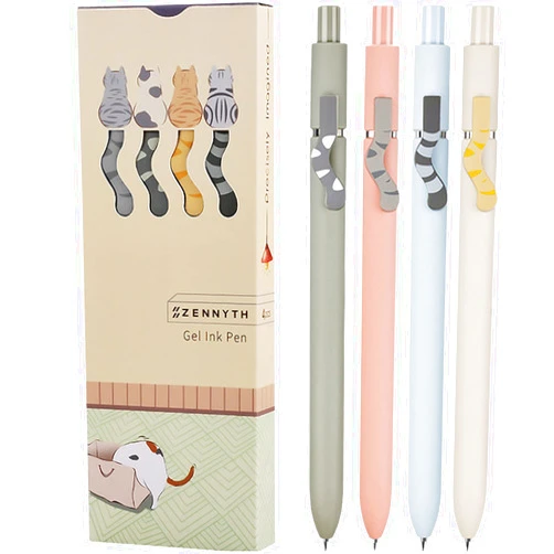 UIXJODO Cat Pens, 4 Pcs 0.5mm Cute Kawaii Pens Black Ink Pens Fine Point Smooth Writing Pens, High-End Series Cat's Tail Retractable Pens for Journaling Note Taking (4 Pcs Cat)