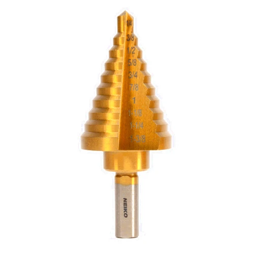 NEIKO 10194A Titanium Step Drill Bit, High-Speed Alloy-Steel Bit, Hole Expander for Wood and Metal, 10 Step Sizes from 1/4 Inch to 1 3/8 Inches
