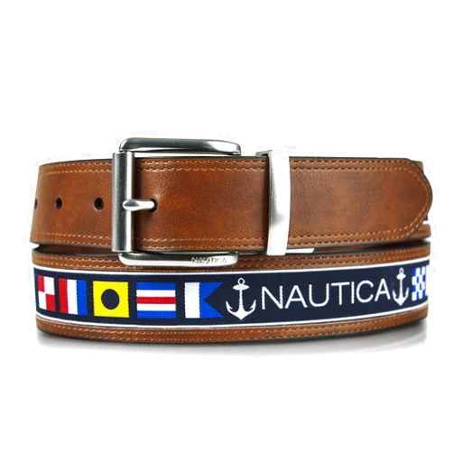 Nautica Men's Reversible Belt with Flag Pattern