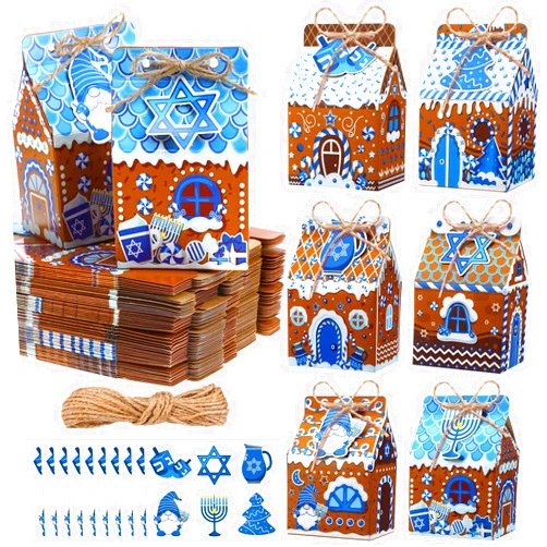 Blulu 60 Set Mini Gift Boxes - Gingerbread House Candy Cookie Boxes for Hanukkah Holiday Packaging