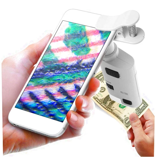 Garosa 80-120X Clip-On LED Cell Phone Microscope Mini Smart Phone Lens Microscope Magnifier Universal Lens with LED/UV Lights