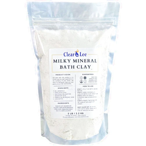 ClearLee Milky Mineral Bath Clay - Kaolin Clay, Magnesium Sulfate (Epsom Salt), Himalayan Rock Salt - Soothing and Relaxing Soak - Exfoliation for Smoother Skin - 5 lb (12-15 Baths)