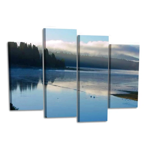 CXHSZHYZYQ Canvas Wall Art Prints Pictures Misty morning sunrise lake almanor Framed Posters Modern Wall Painting Artwork Gift Home Decor for Living Room Ready to Hang 4 Panel