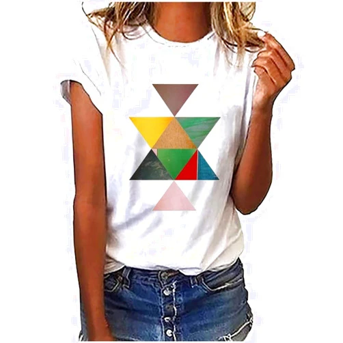 LMSXCT Womens Geometry Abstract Art Geometric Triangle Lines Design T-Shirt Summer Short Sleeve Tee Blouses Going Out Tops