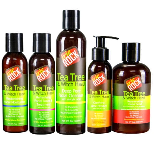 Irie Rock No MORE Acne Treatment Sysytem (5 Steps FULL size Kit) includes Tea Tree & Witch Hazel Cleanser, Toner, Moisturizer, Scrub and Masque. Great for Acne Prone and Oily Skin For Men and Womene