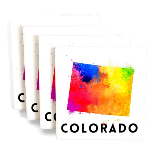 Lantern Press Colorado, State Abstract Watercolor (Absorbent Ceramic Coasters Set of 4 Matching Images, Cork Back, Kitchen Table Decor)