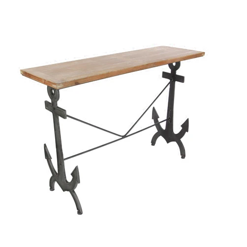 Deco 79 Metal Anchor Console Table with Brown Wood Top, 48
