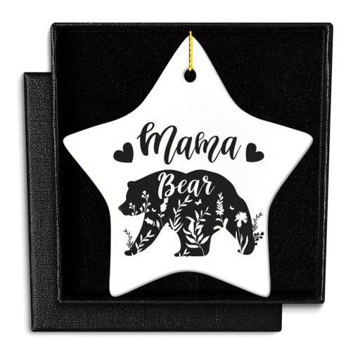 Banlai Mom Ornament Gifts from Daughter Son, Mama Bear, Christmas Birthday for New Mom Ready to Be, Holiday Christmas Tree Ceramic Ornament Decoration Star Shape Ornament Decor