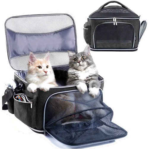 CLAWIST Large Cat Carrier Soft for 2 Cats, Pet Carrier for Small Dogs, Collapsible Cat Travel Carrier for Large Cats 20 lbs, Double Cat Transport Carrier Soft