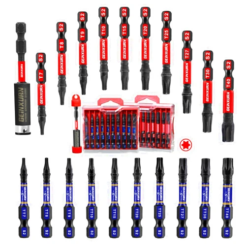 GEINXURN 20Pieces 2 In. (T7-T40) Screwdriver Bit Set,Impact Magnetic Multi-Torx Head Bits, S2 Alloy Steel Security Star Bits with 1Pc Impact Bit Holder and Storage M-Box