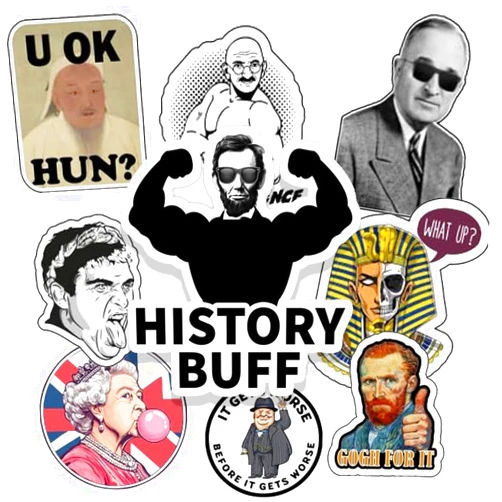 1step2dream 102 Funny History Meme Stickers Pack, Funny & Witty Design for Teacher for Students-Gift for History Buff