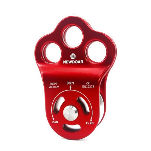 NewDoar 30 KN CE Certified Three Holes Rescue Climbing Pulley,for Max Rope 13mm Rope Hauling with Bearing Rappelling, Zipline,Durability Side Plates
