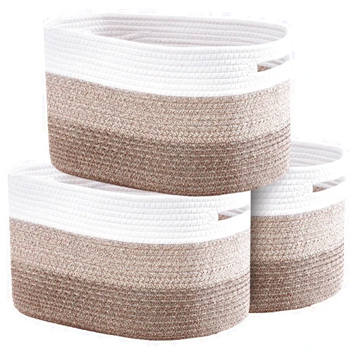 VEVOR Cotton Rope Basket, 22L, 3 Packs Storage Basket, Woven Basket Bins with Handles, Decorative Shelf Organizer Towel Hamper, Boho Toy Basket for Organizing Books Clothes Living Room 15 x 10 x 9 in