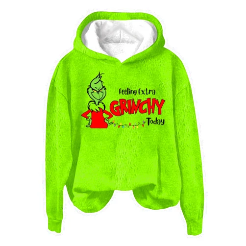 Generic 𝑮𝒓𝒊𝒏𝒄𝒉𝒔 Fall Outfits for Women 2024 Long Sleeve Christmas Print Sweatshirts Hooded Hoodies Fall Pullover Top