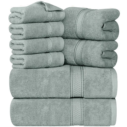 Utopia Towels 8-Piece Premium Towel Set, 2 Bath Towels, 2 Hand Towels, and 4 Wash Cloths, 600 GSM 100% Ring Spun Cotton Highly Absorbent Towels for Bathroom, Gym, Hotel, and Spa (Cool Grey)