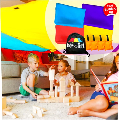 TOTEAFORT Tote a Fort Original XL Blanket Fort Building Kit - Portable Playhouse Play Tent Fort - Indoor & Outdoor Toy Set for Ages 4-12+ - STEM Toy - 4 Blanket Set