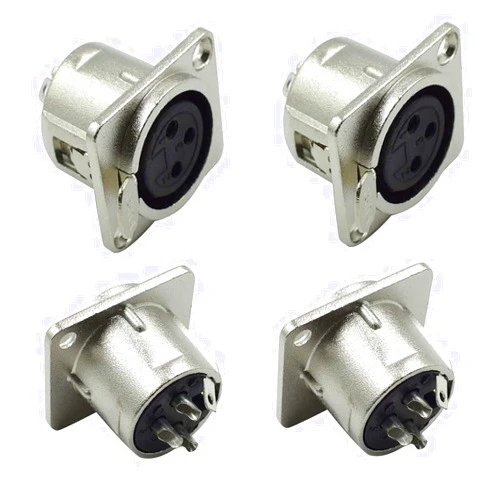 GDQLCNXB XLR Female Jack 3 Pin Panel Mount Jacks, XLR Female Socket Audio Speaker Microphone Connector 4Pcs,Silver Metal Housing