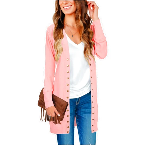 KAY SINN Cardigan Sweaters for Women Open Front Snap Button Knit Ribbed Cardigans Outfits