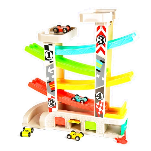 TOP BRIGHT Car Ramp Toys , Race Track Car Toy for Toddler Age 2-4 Year Old Boy with 4 Car, Parking Lot & Gas Station
