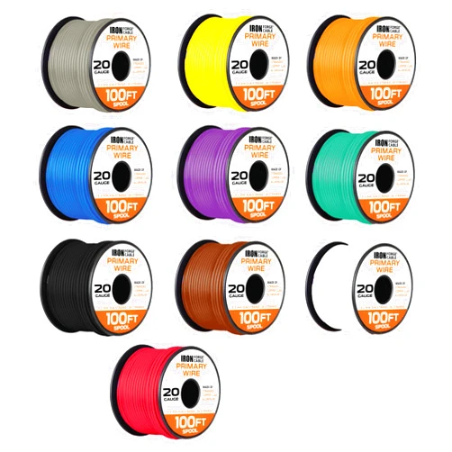 Iron Forge Cable 20 Gauge Primary Wire - 100 Ft of Copper Clad Aluminum Wire per Roll - 10 Roll Assortment Pack