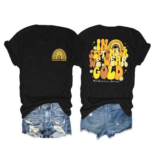 MNLYBABY Childhood Cancer Awareness Shirt Women Pediatric Cancer Shirts in September We Wear Gold Tshirt Cancer Support Tee