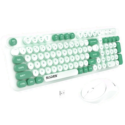 LETTON Wireless Keyboard and Mouse,Retro Typewrite Keyboard and Mouse Combo with Round Keypads,2.4G Cute Full Size Keyboard and Mouse Wireless, Home Office Keyboard for Computer Laptop Windows, Mint Green
